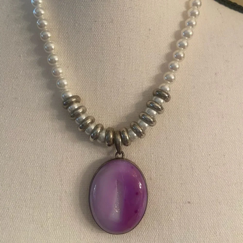 Natural Amethyst Crystal Necklace Pendant - Center has crystals coming through